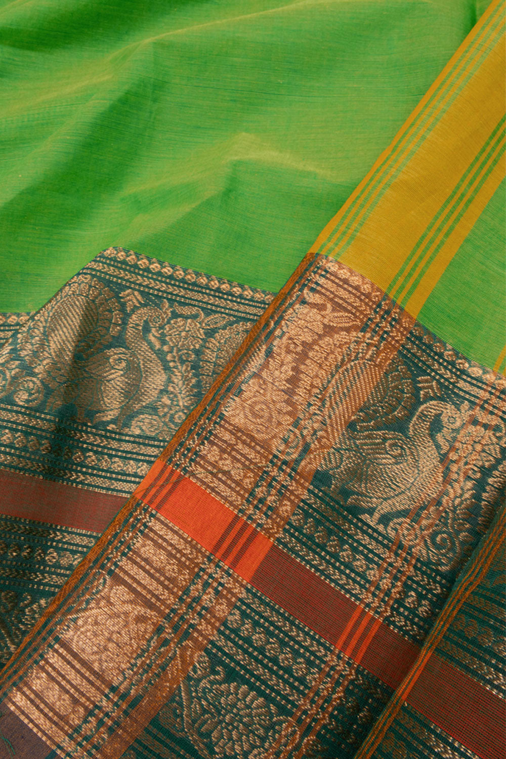 Greenish Chettinad Cotton Saree – Fashionous