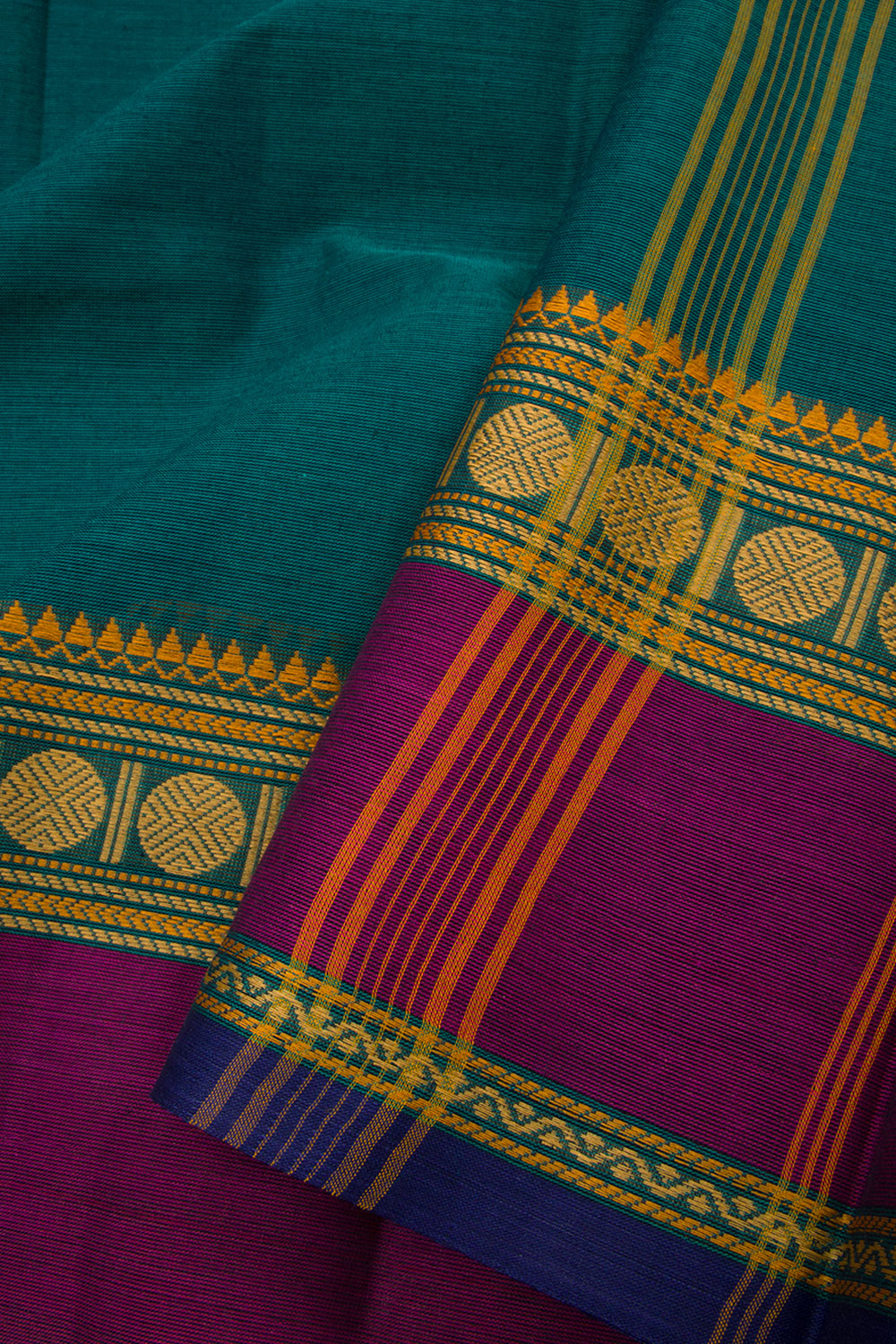 Peacock Blue Handwoven Chettinad Cotton Saree - Avishya