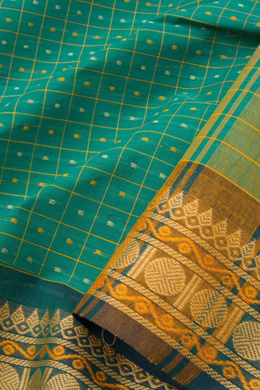 Peacock Green Handwoven Chettinad Cotton Saree - Avishya