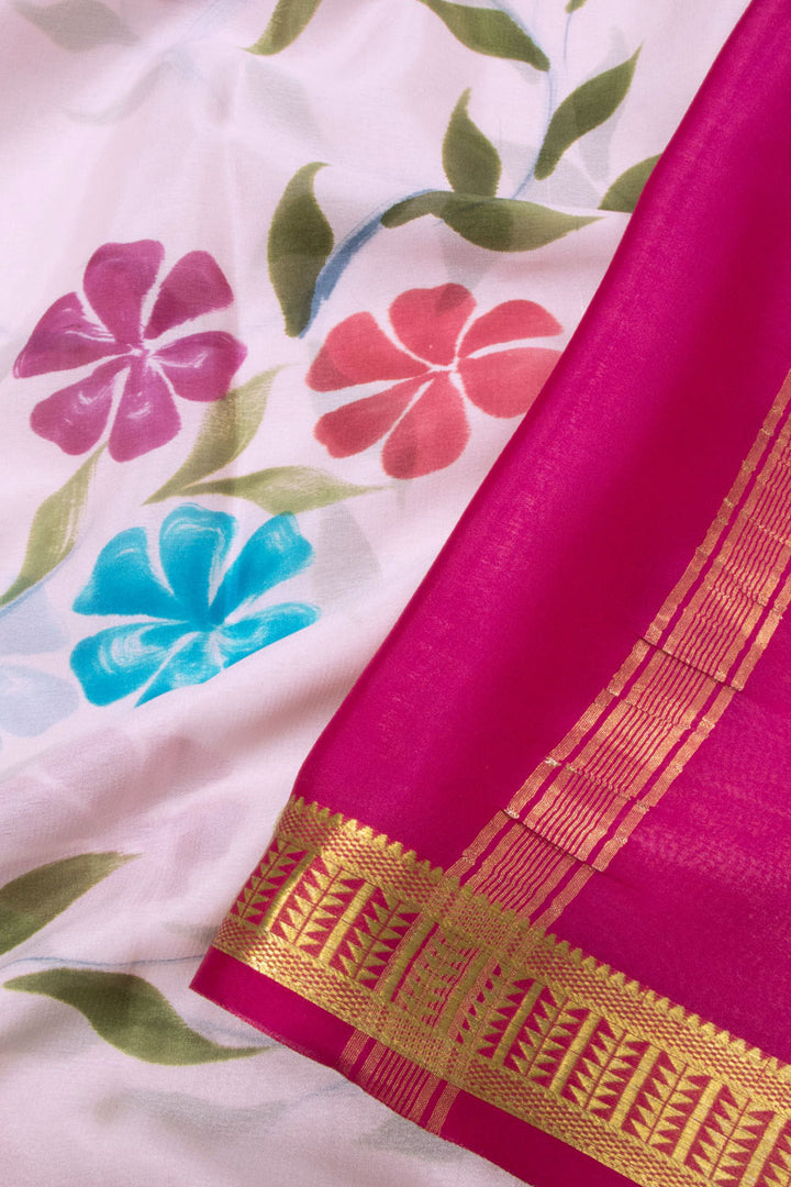 Rose Hand Painted Mysore Crepe Silk Saree10064298