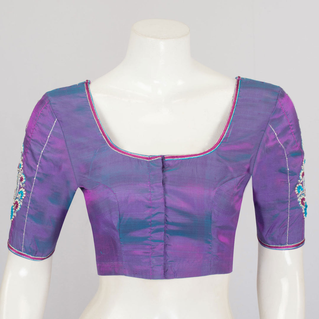 Purple Aari Embroidered Raw Silk Blouse - Avishya