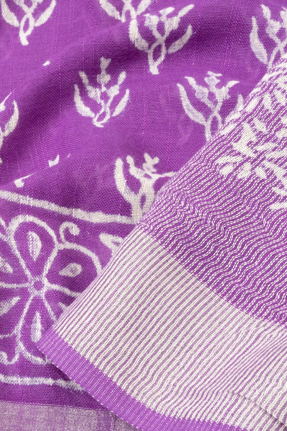 Purple Printed linen saree - Avishya