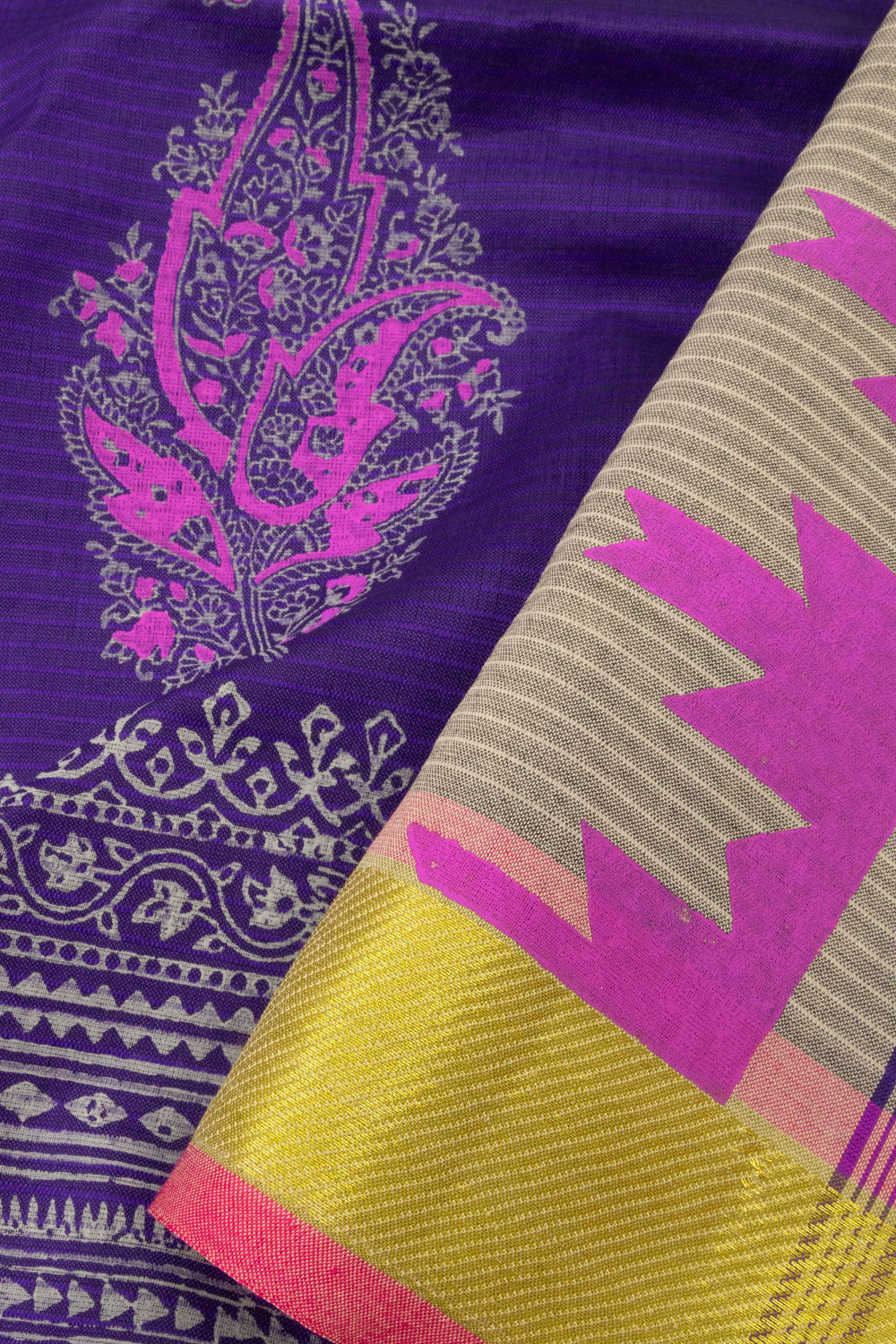 Purple Hand Block Printed Poly Cotton Saree - Avishya