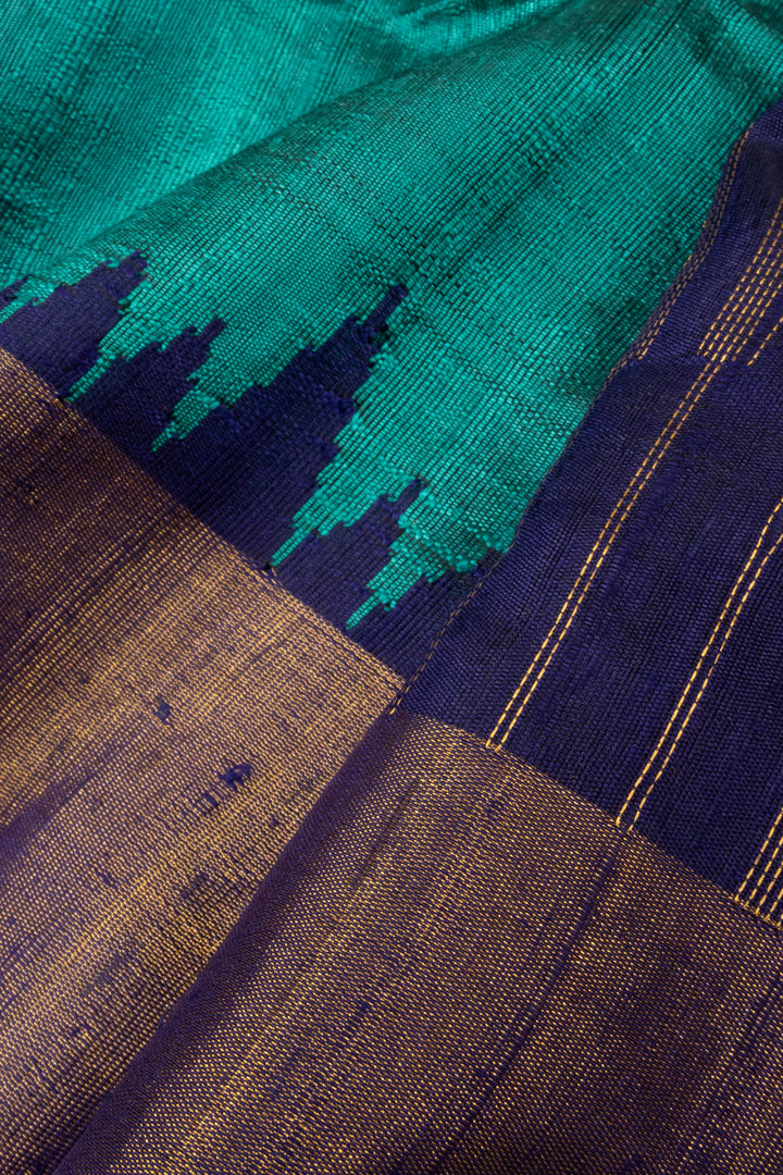 Peacock Blue Handloom Tussar Raw Silk Saree  - Avishya