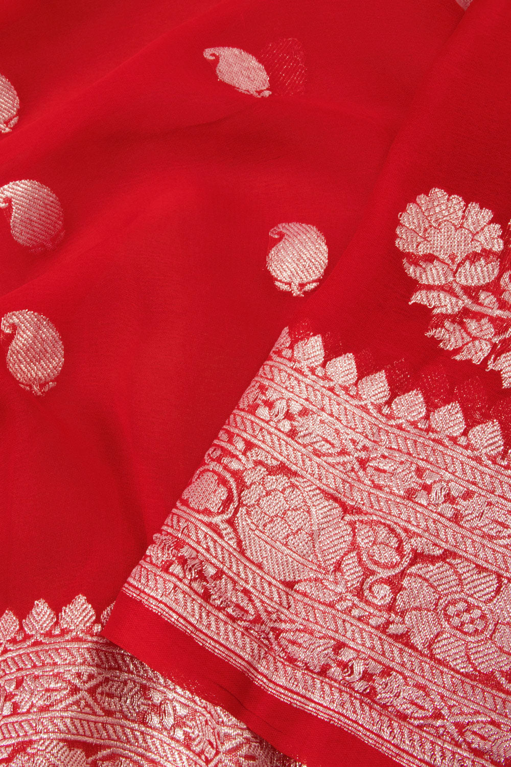 Red Handloom Khaddi Banarasi Chiffon Saree - Avishya