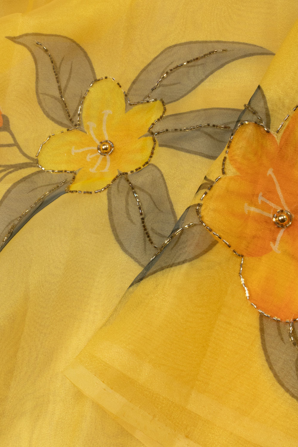 Yellow Printed Organza Saree -Avishya