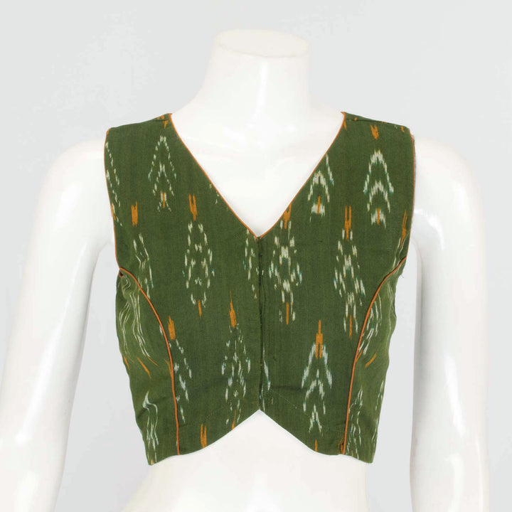 Dark Green Handcrafted Ikat Cotton Blouse - Avishya