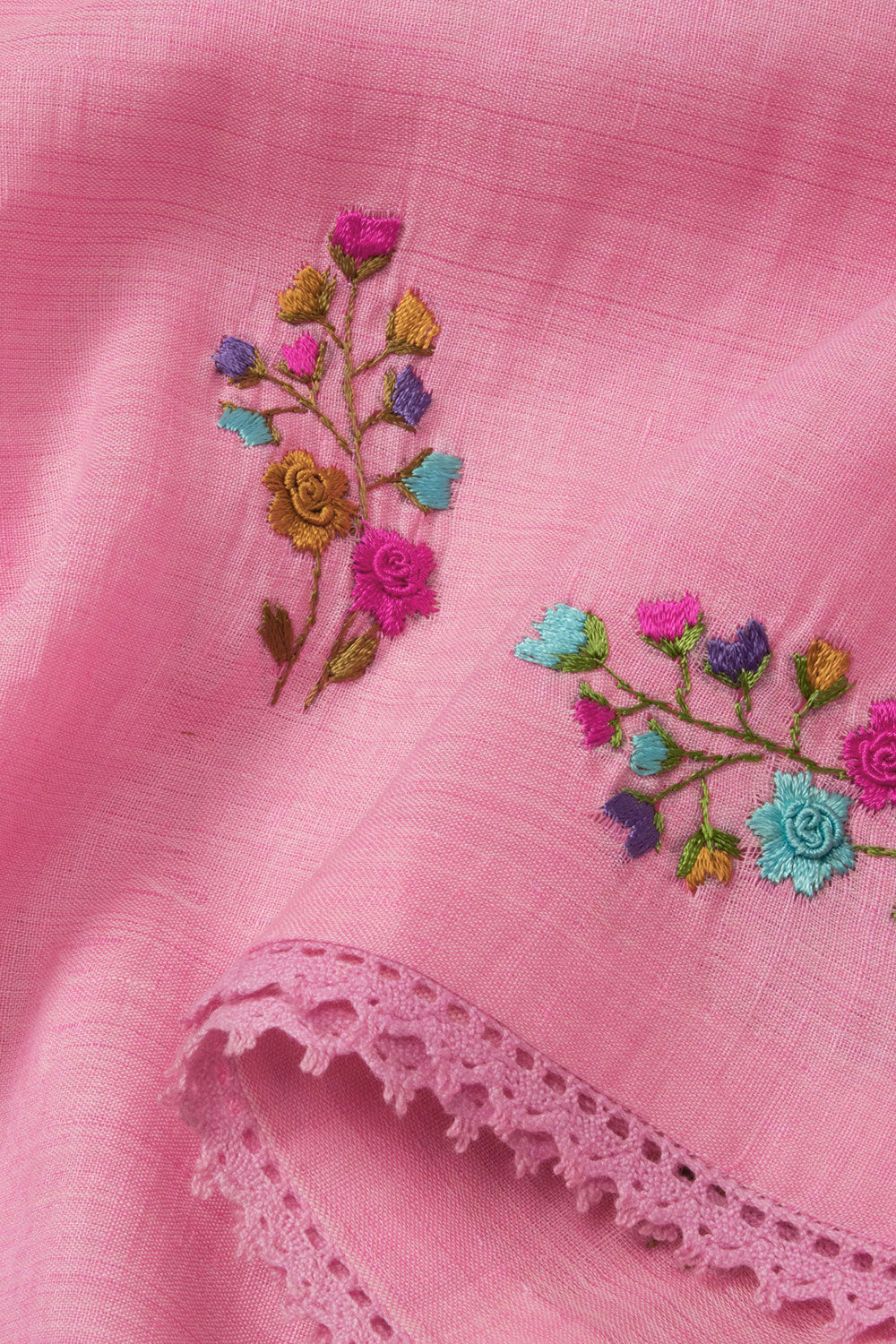 Pink Embroidered Linen Silk Saree - Avishya