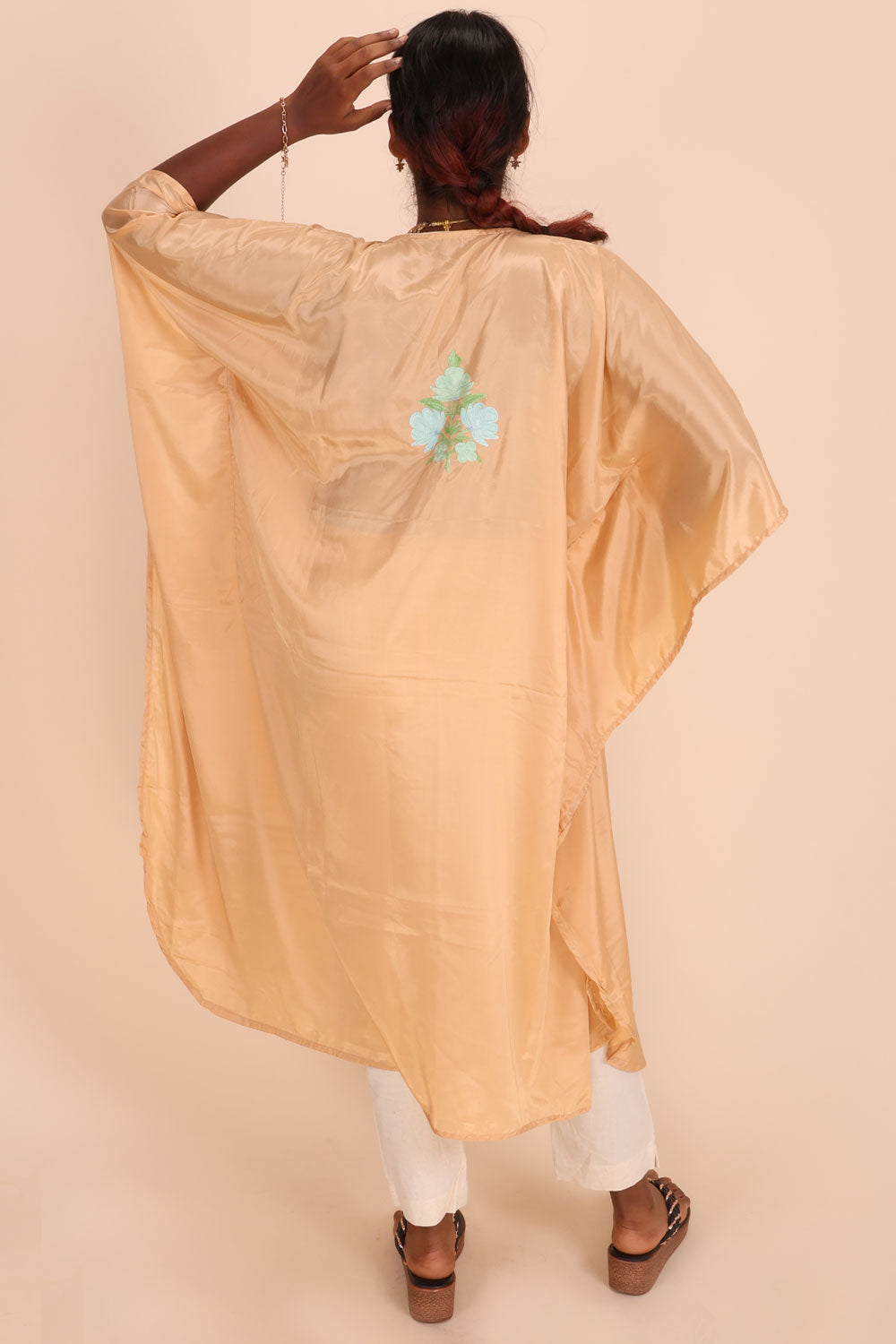 Beige Sozni Embroidered Crepe Silk Kaftan 