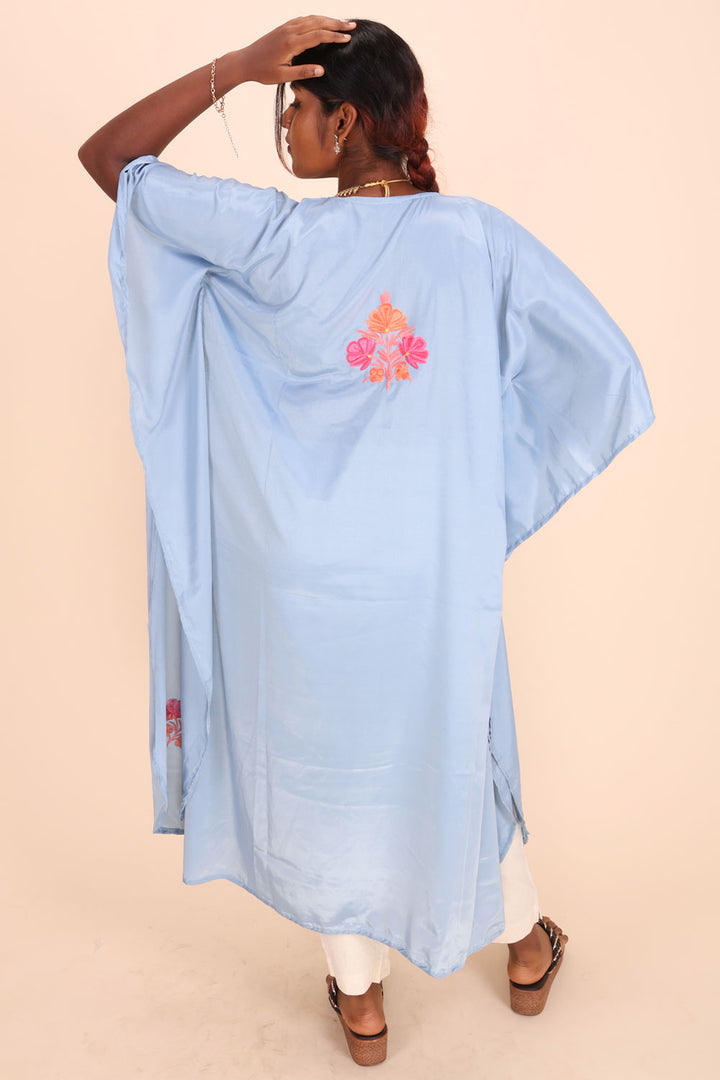 Blue Sozni Embroidered Crepe Silk Kaftan