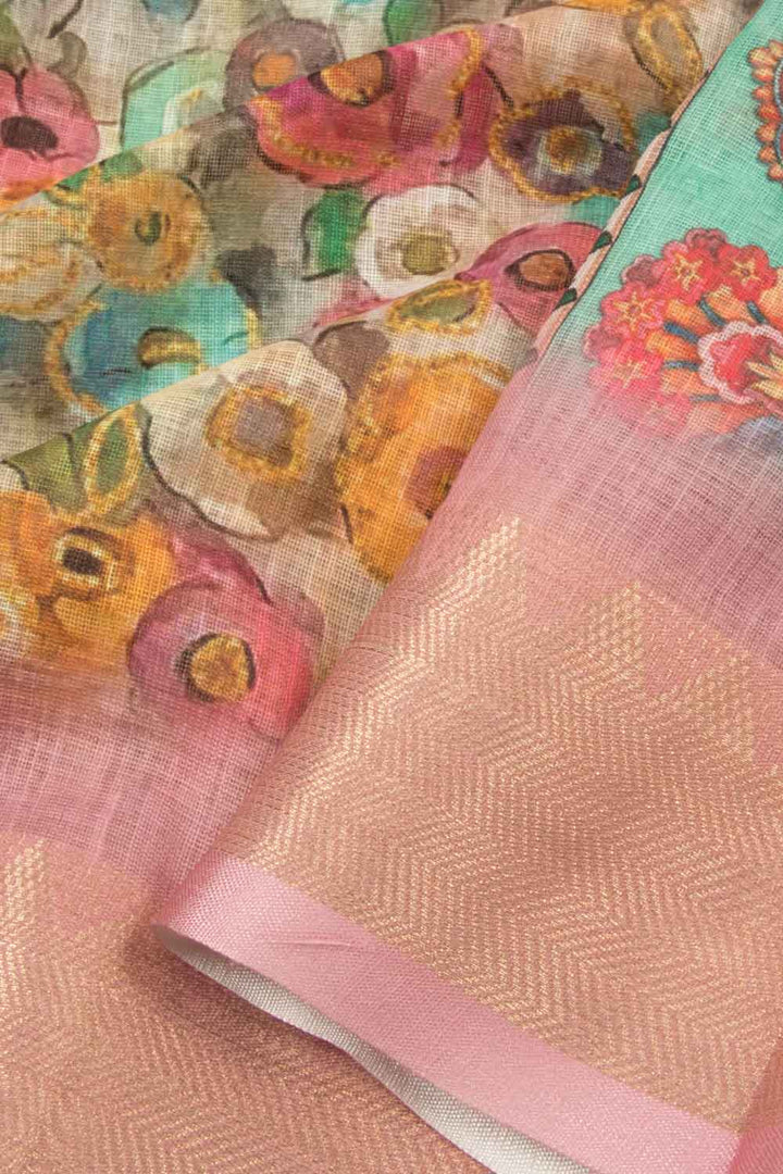 Pastel Pink Printed Linen Saree - Avishya