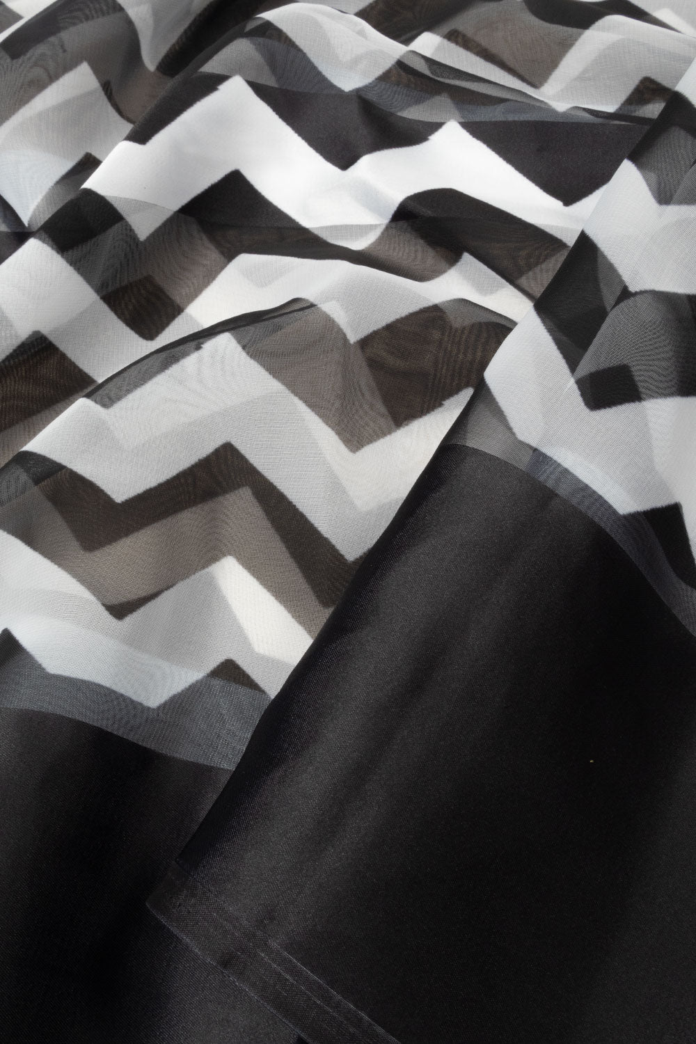 Black and White Printed Organza Saree - Avishya