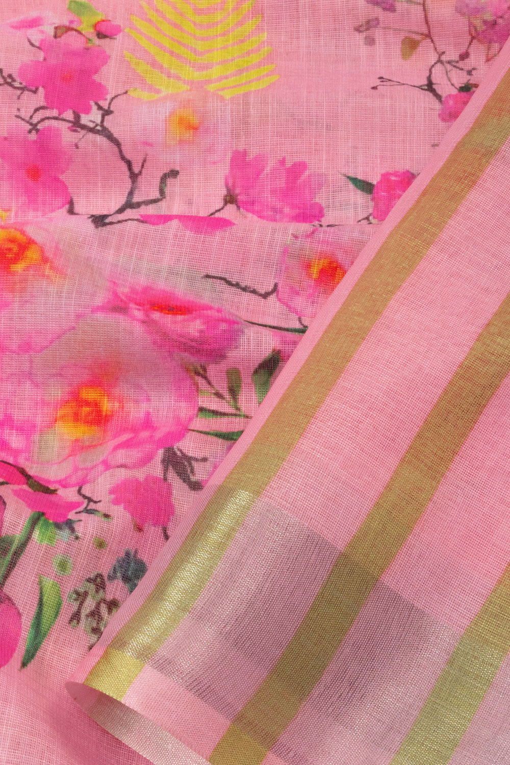 Pink Digital Printed Linen Saree - Avishya