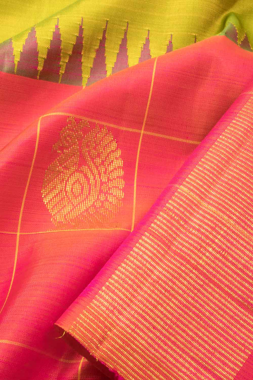 Khadi Cotton Silk Saree with Gold Temple Border in Bright Yellow | Saree,  Cotton saree, Fancy sarees