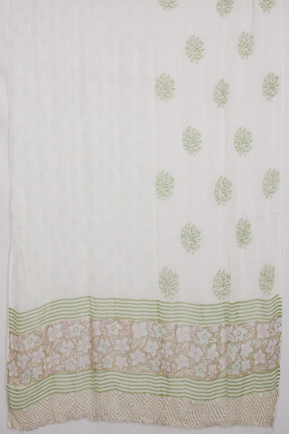 Green Hand Block Printed Cotton 3-Piece Salwar Suit Material 10065061