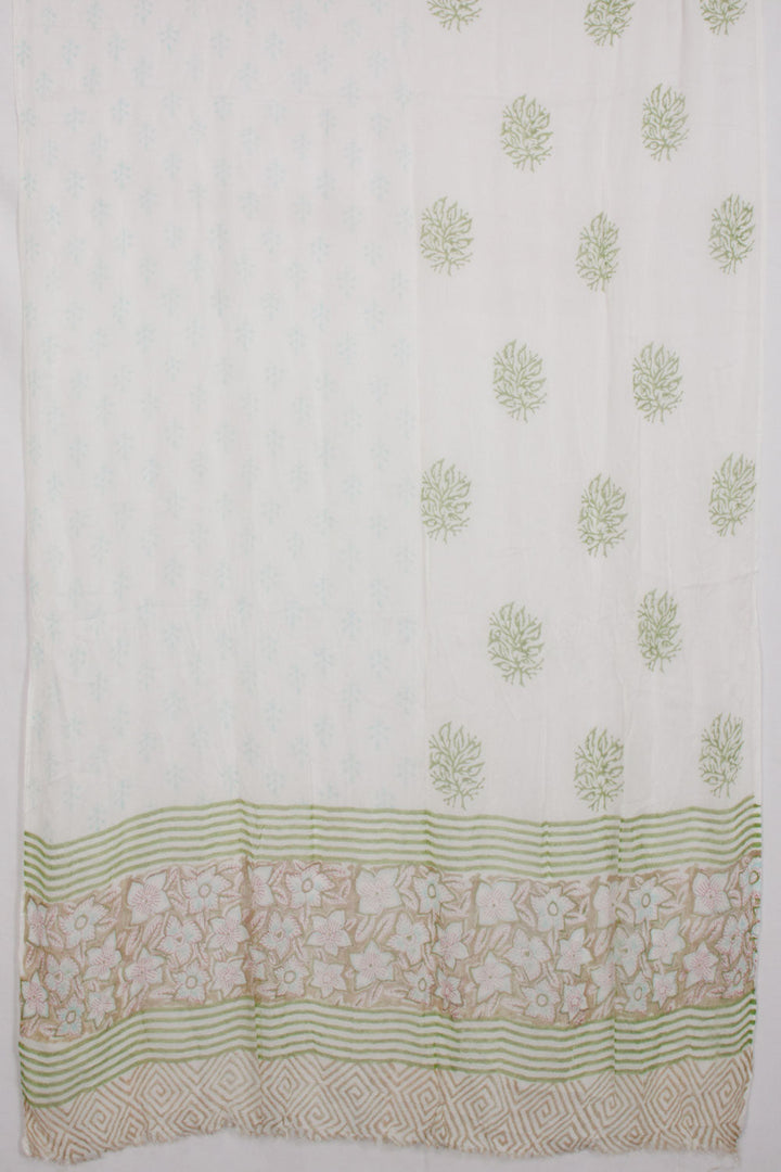 Green Hand Block Printed Cotton 3-Piece Salwar Suit Material 10065061