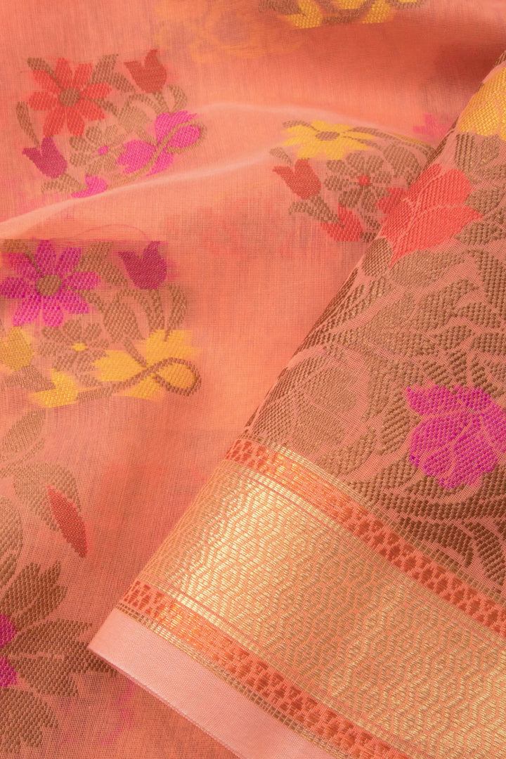 Peach Handloom Banarasi Cotton Saree - Avishya