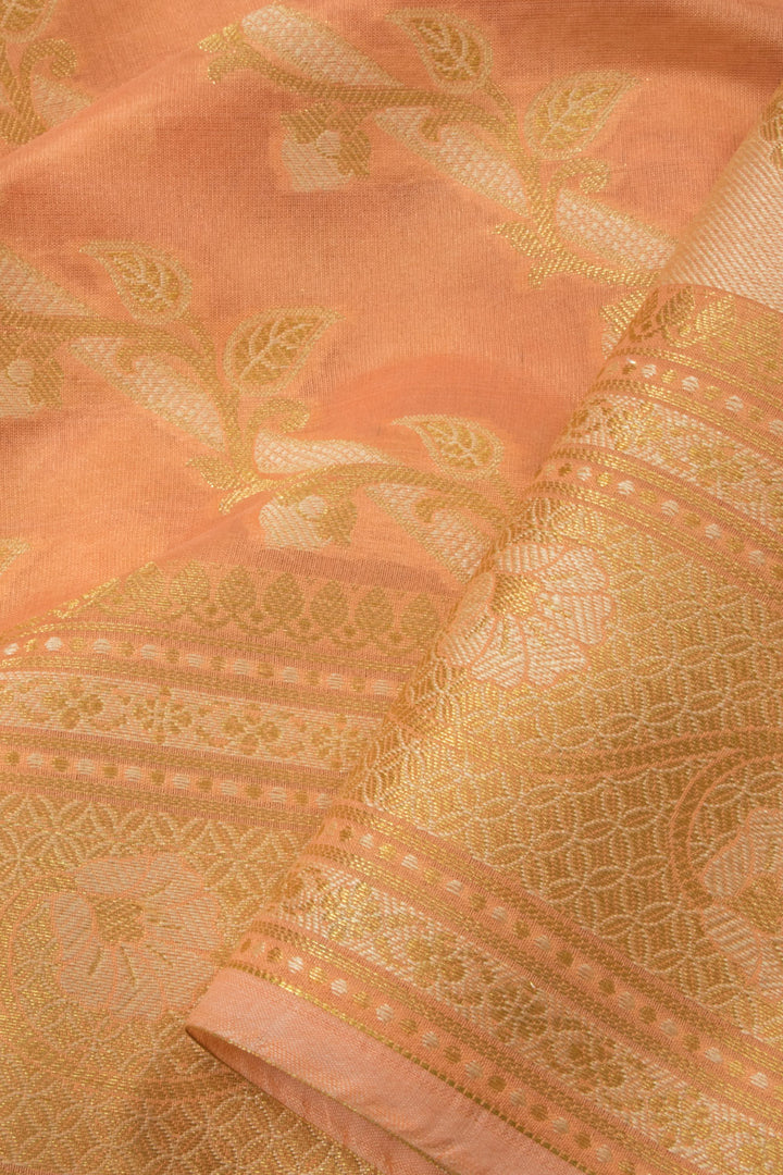 Peach Handloom Banarasi Blended Cotton Saree  - Avishya