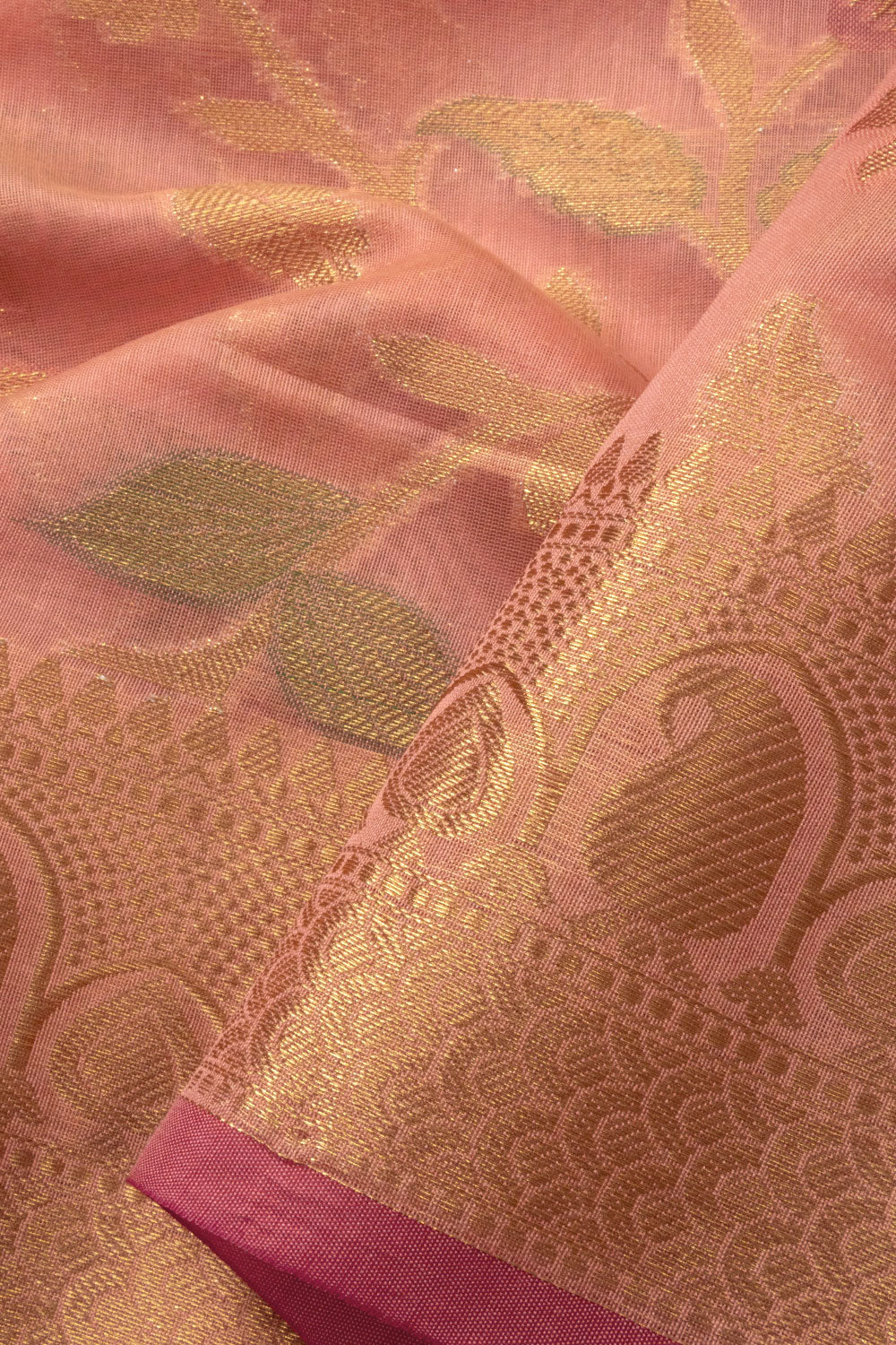 Salmon Pink Handloom Banarasi Cotton Saree - Avishya