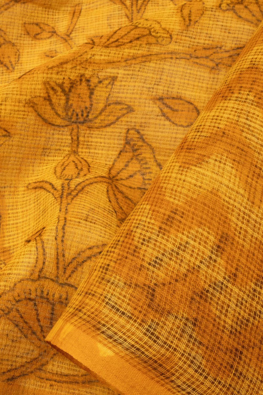 Yellow Vanaspathi Hand block Printed Kota Cotton saree - Avishya