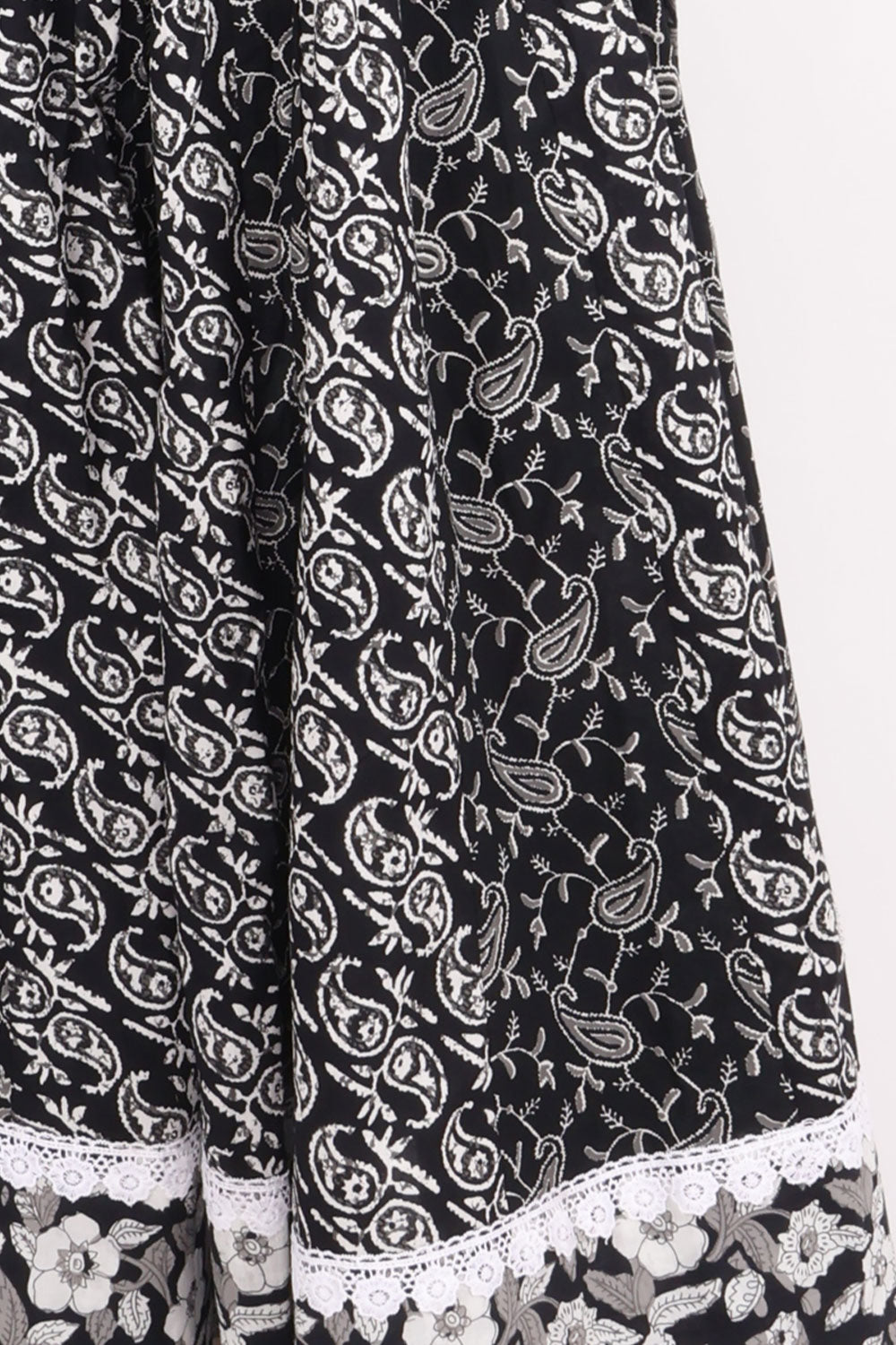 Black Hand Block Printed Cotton Skirt