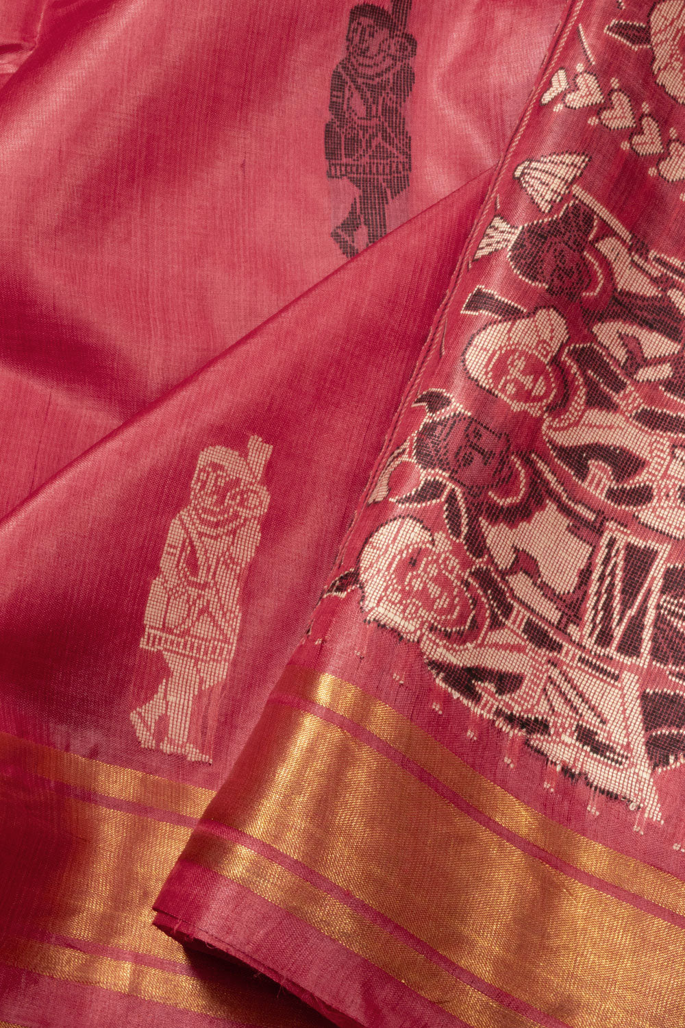 Red Handloom Embroidered Kosa Silk saree - Avishya