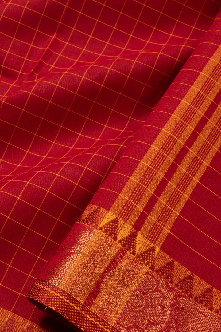 Red Handloom Chettinad Cotton Saree -Avishya