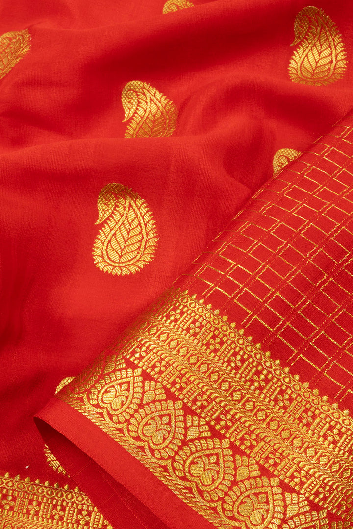 Red Mysore Crepe Silk Saree - Avishya