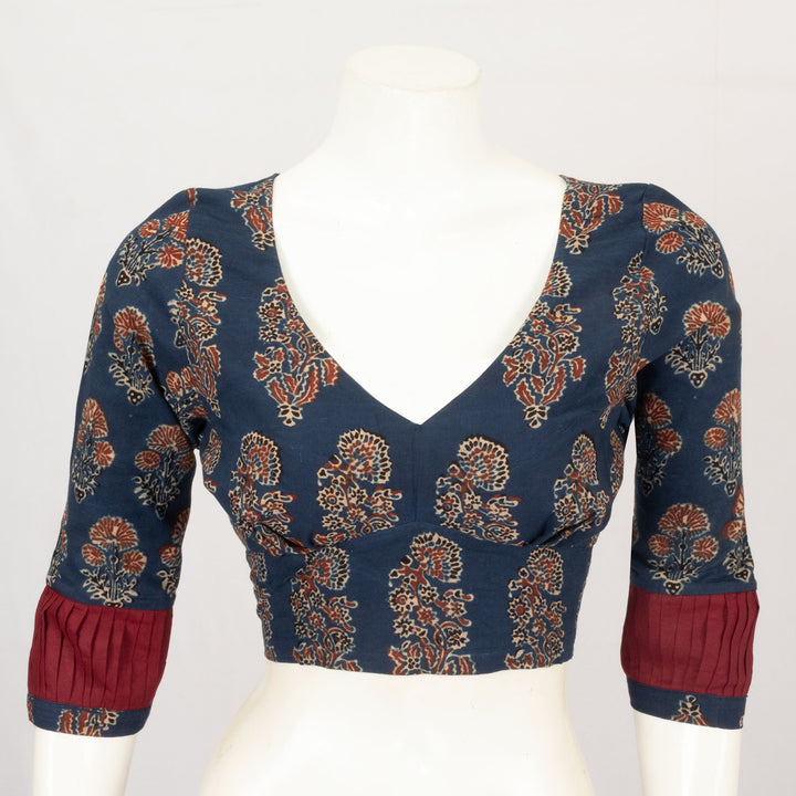 Blue Ajrath Printed Cotton Blouse - Avishya