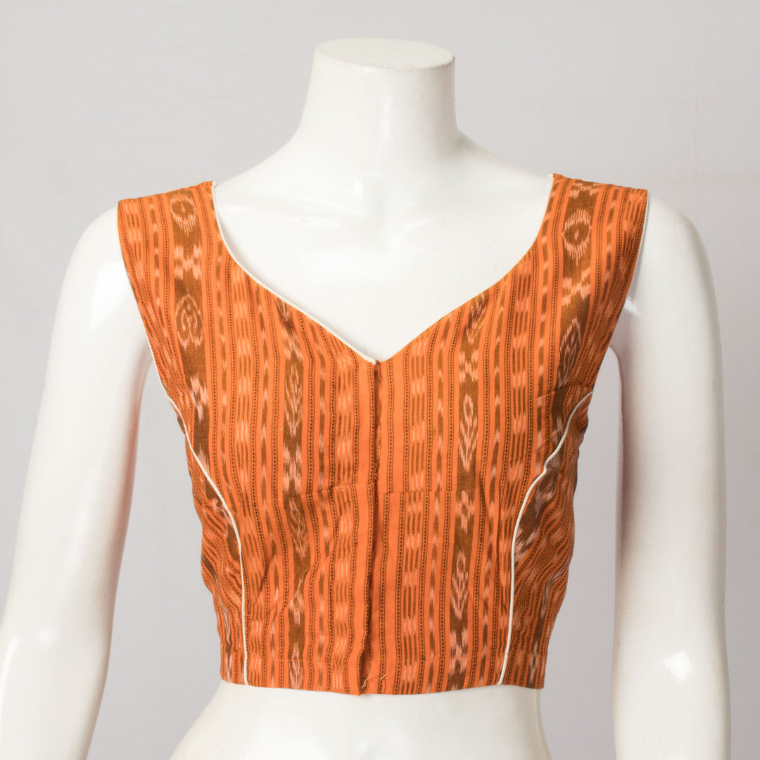 Orange Handcrafted Sleeveless Cotton Blouse - Avishya