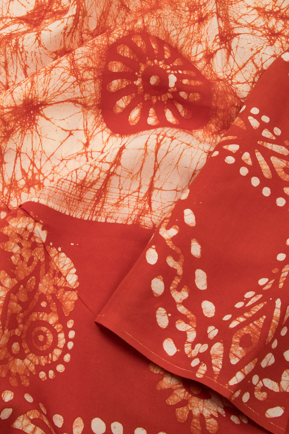 Rust Orange Batik Printed Muslin Silk saree - Avishya