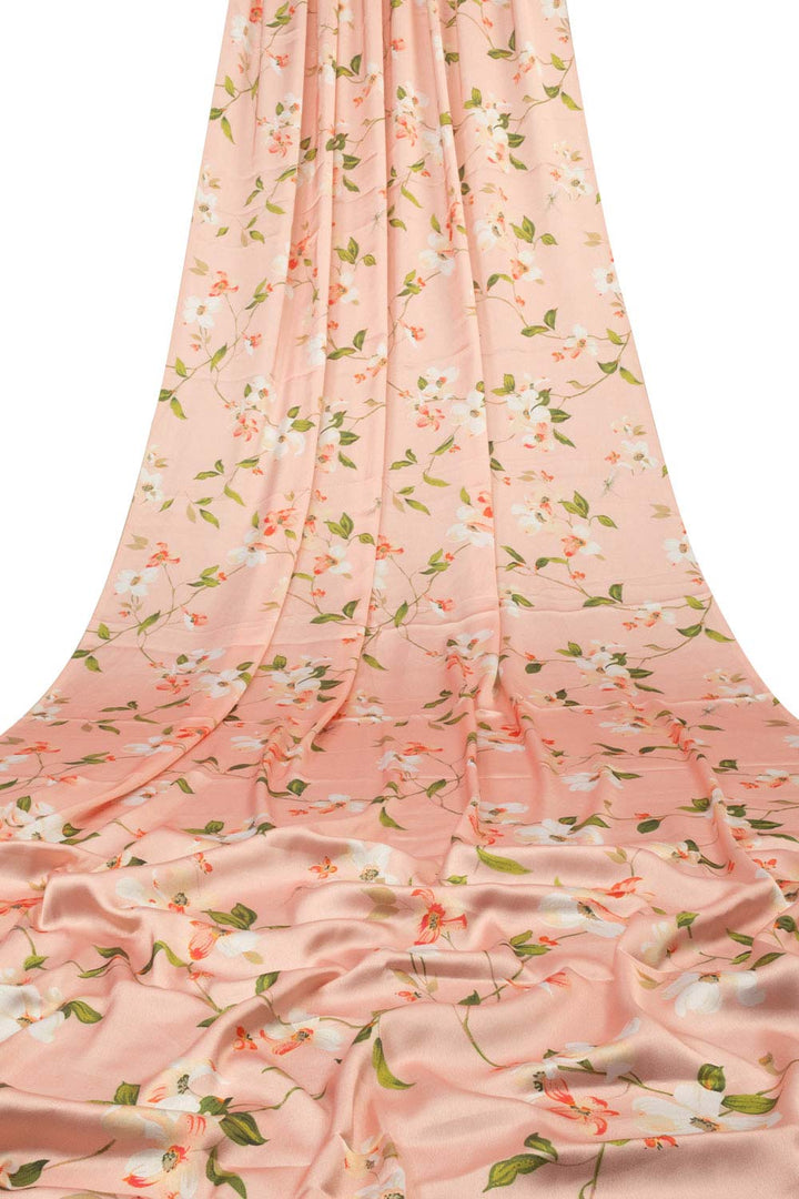 Peach Digital Printed Charmeuse Silk Saree - Avishya