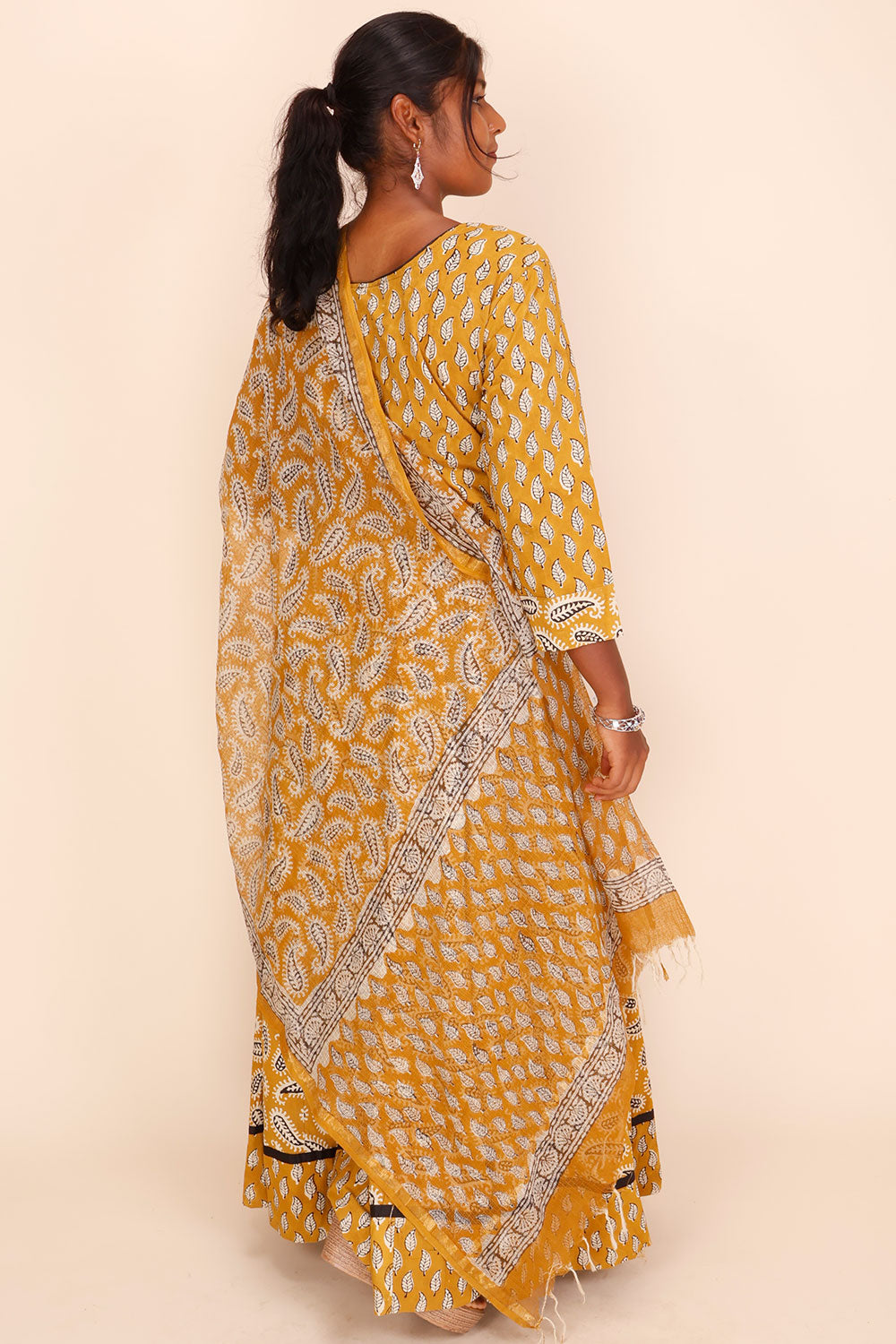 Mustard Yellow Hand Block Printed Chaniya Choli With Kota Doria Dupatta 10066332