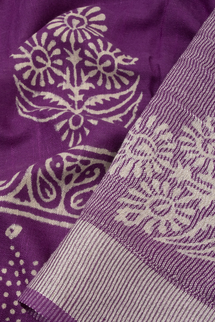 Violet Hand Block Printed linen saree - Avishya