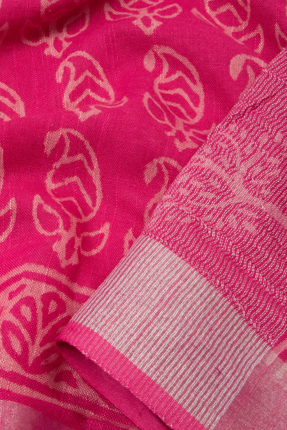 Pink Hand Block Printed Linen Saree - Avishya