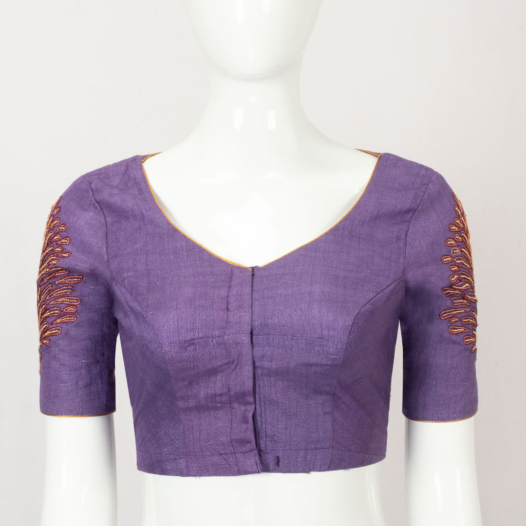 Purple Embroidered Tussar Silk Blouse - Avishya