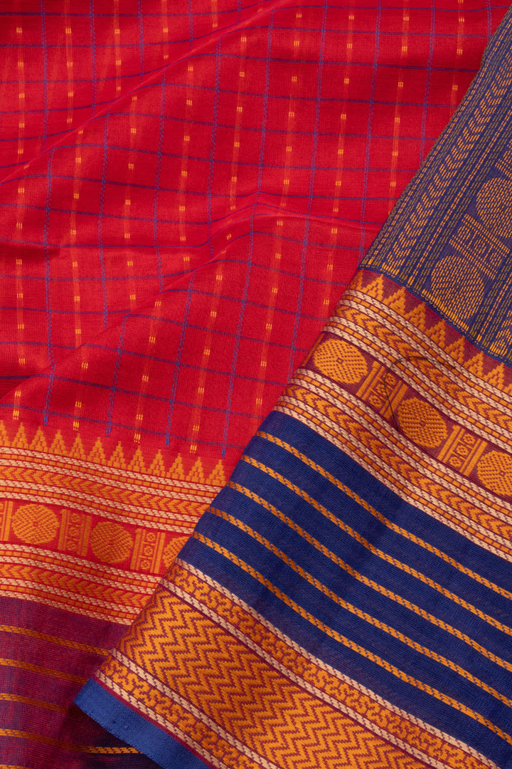 Red Handloom Kanchi Silk Cotton Saree - Avishya