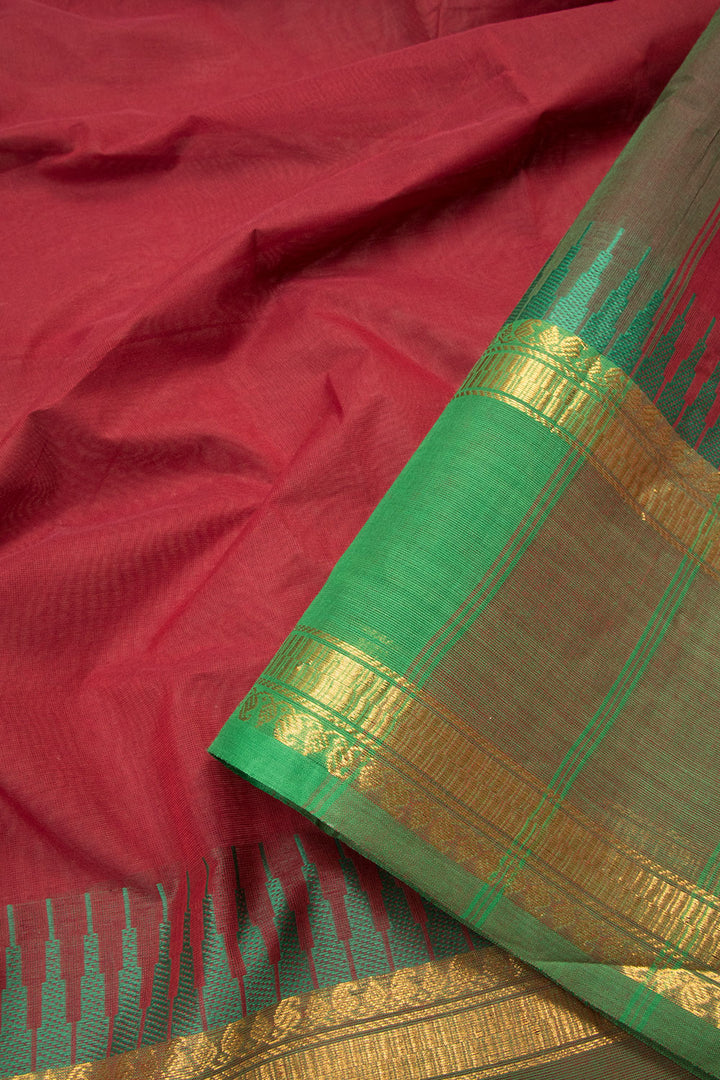 Red Handwoven Kanchi Cotton Saree - Avishya