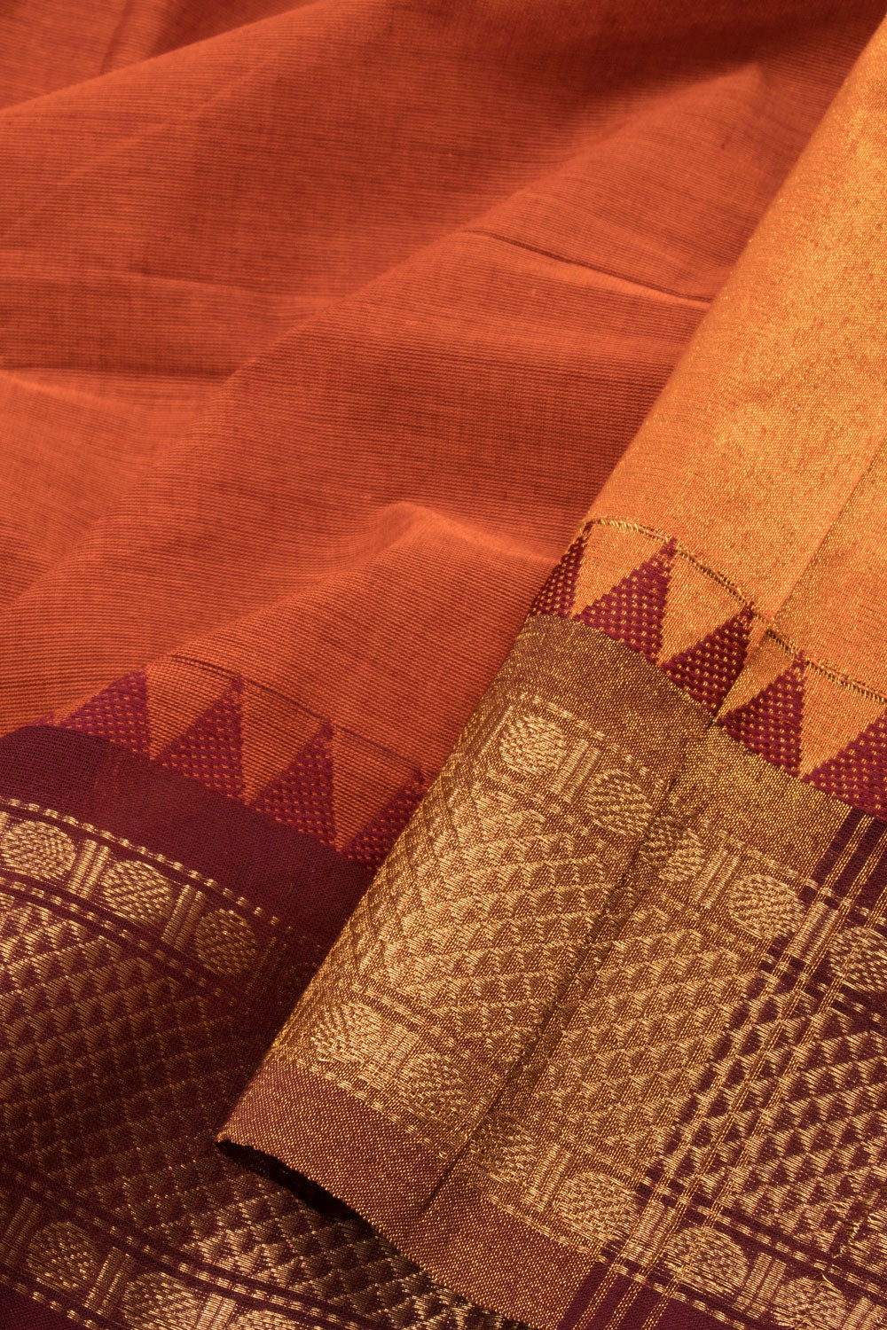 Rust Orange Handwoven Kanchi Cotton Saree - Avishya