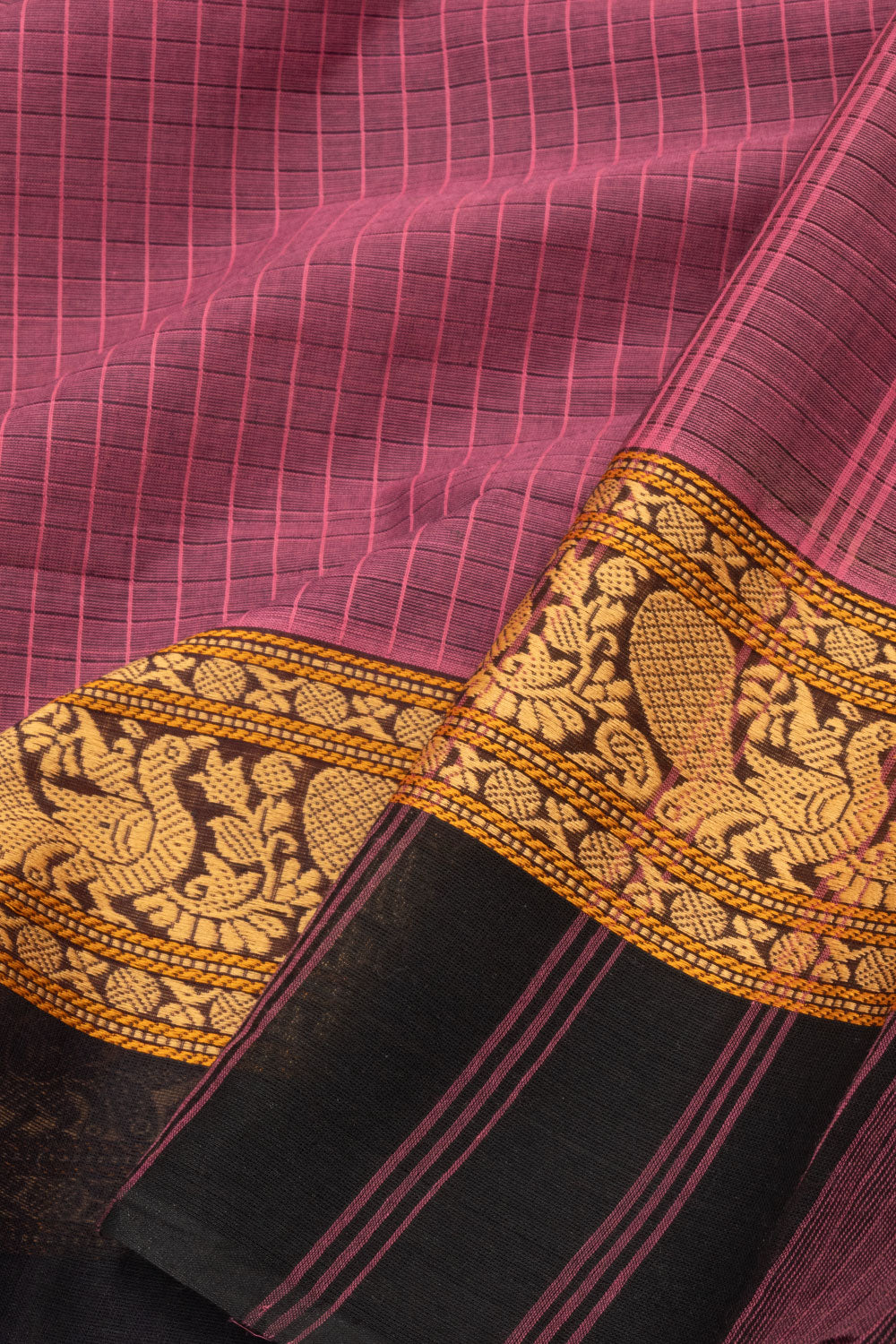 Pink Handwoven Kanchi Cotton Saree - Avishya