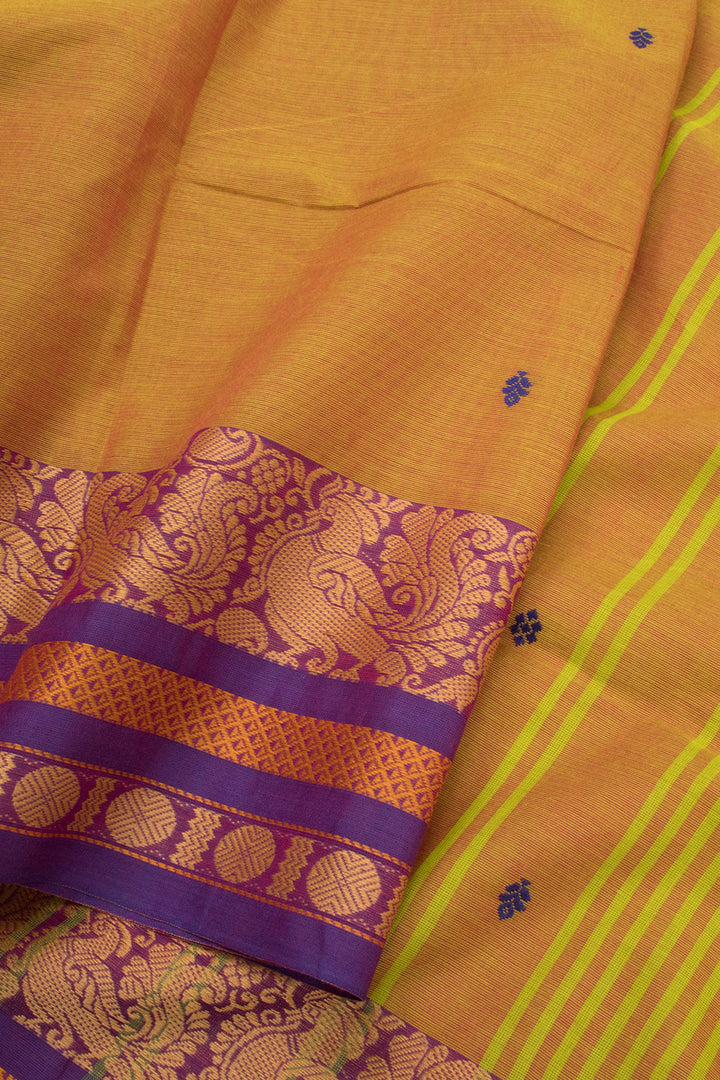 Hunyadi yellow Handwoven Kanchi Cotton Saree-Avishya