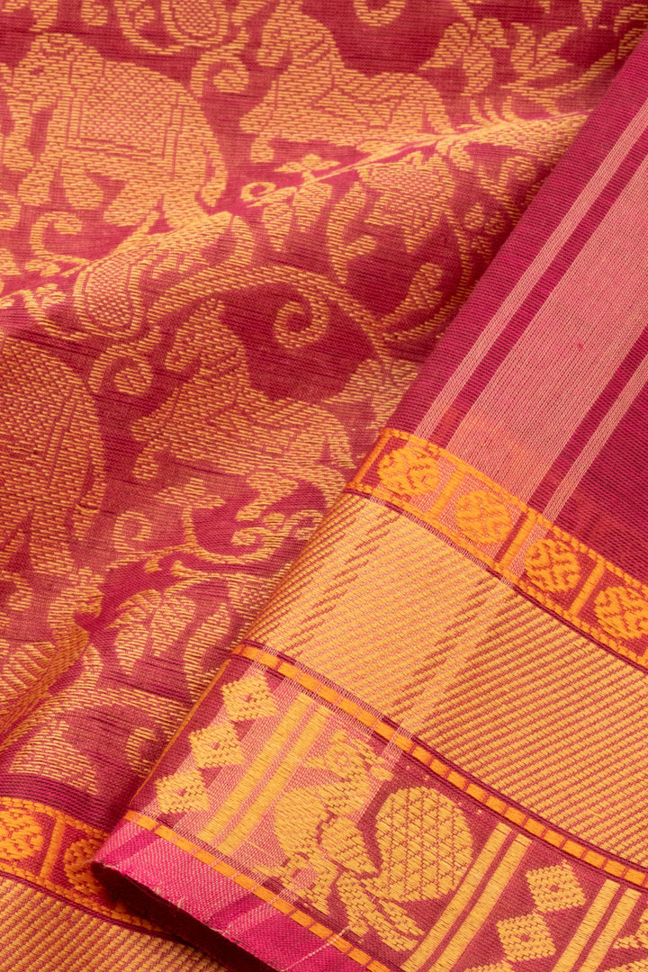 Pink Vanasingaram Handwoven Kanchi Cotton Saree - Avishya