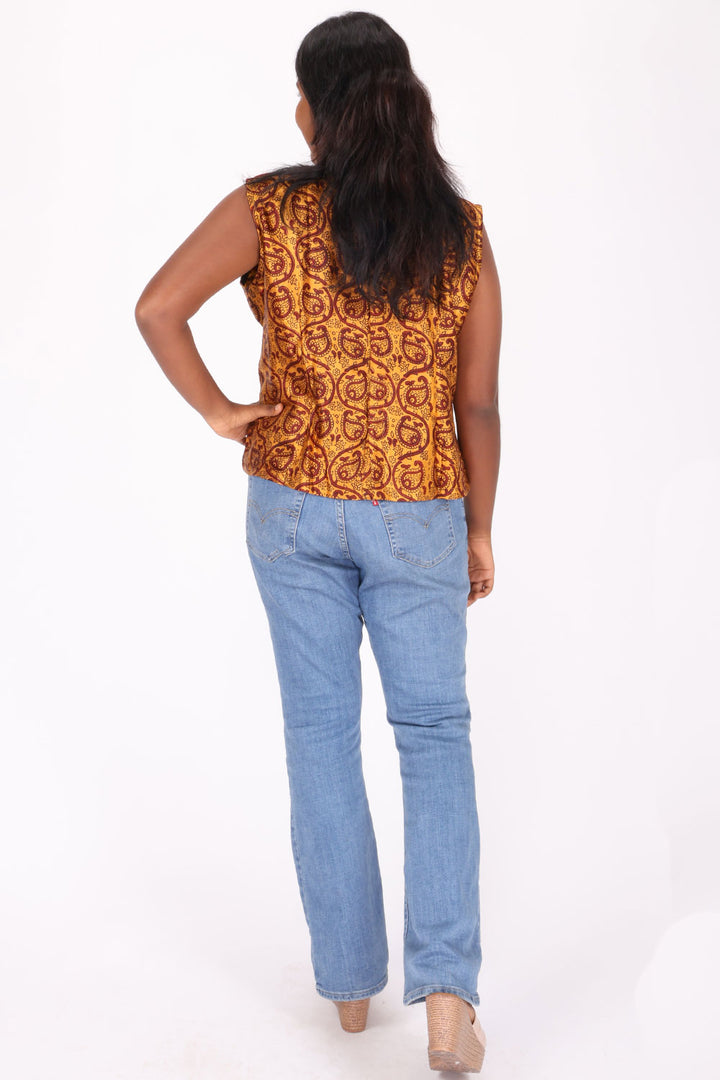 Yellow Handcrafted Bagh Printed Modal Short Top