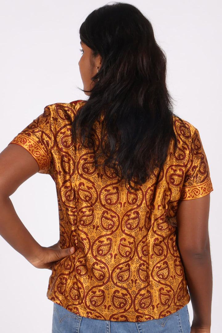 Yellow Handcrafted Bagh Printed Modal Short Top 