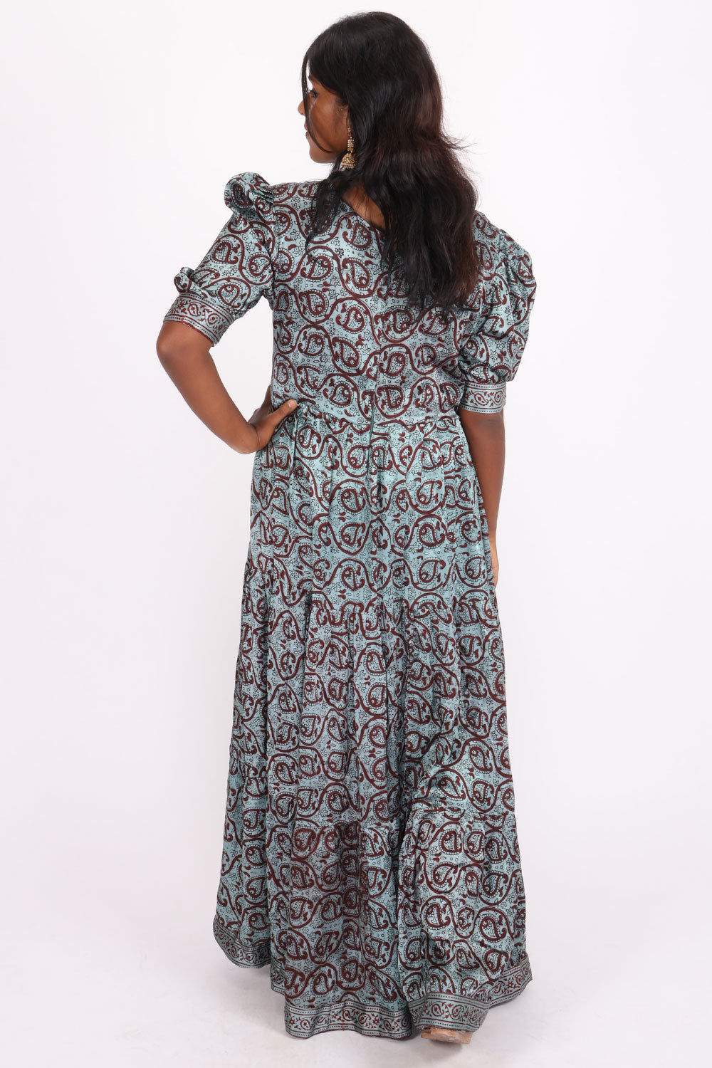 Green Handcrafted Bagh Printed Modal Silk Dress