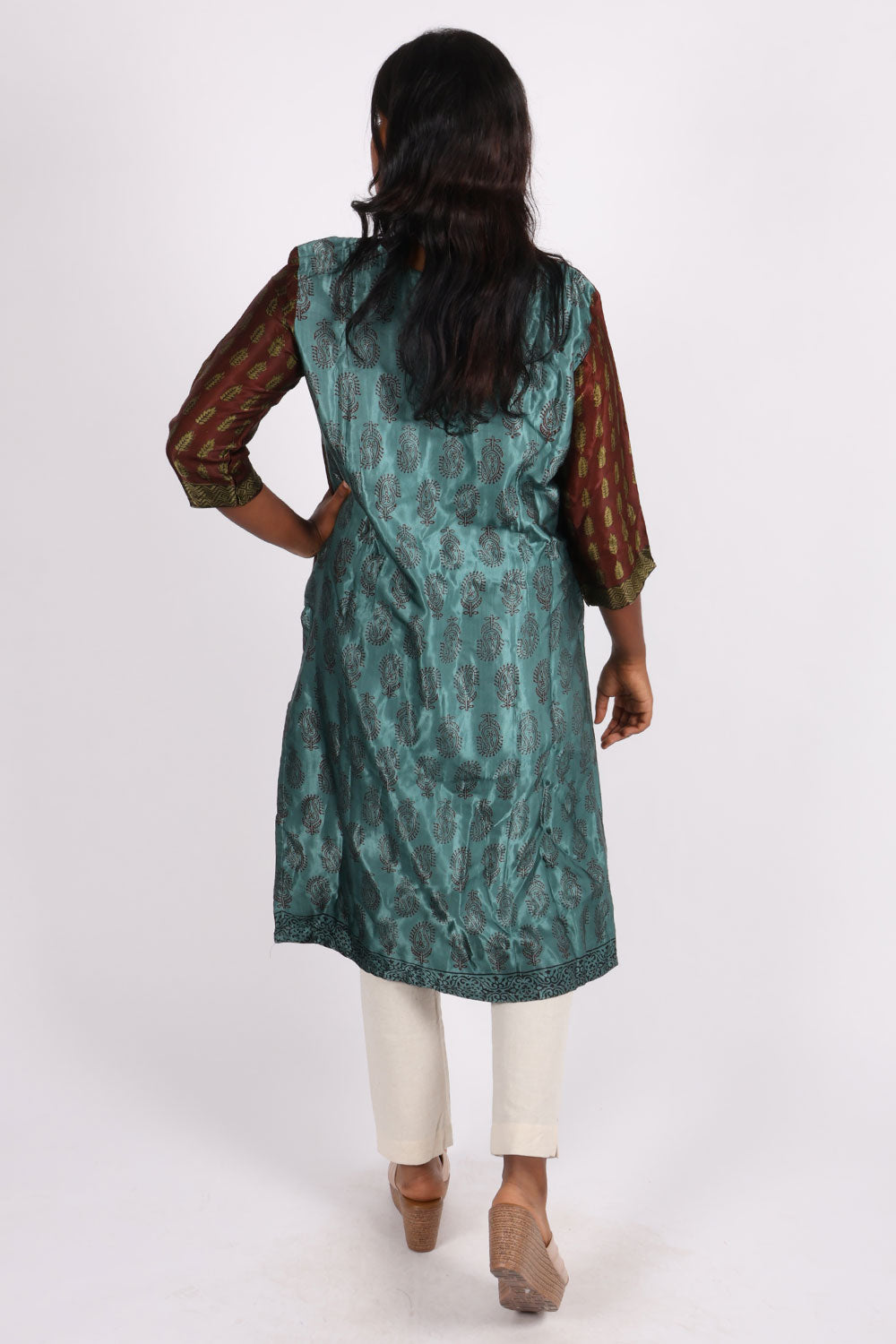 Brown Handcrafted Bagh Printed Modal Silk Kurta