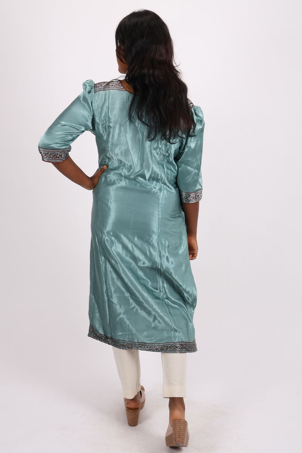 Blue Handcrafted Bagh Printed Modal Silk Kurta