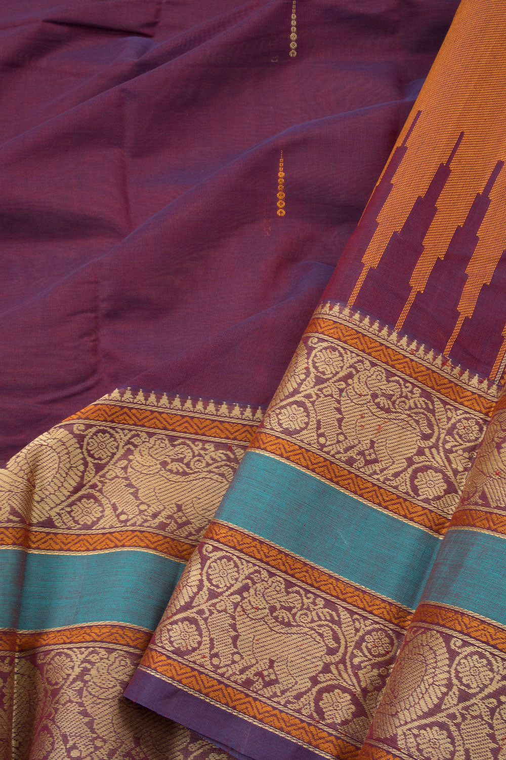 Turmeric Yellow Handloom Silk Cotton Saree With Stripes
