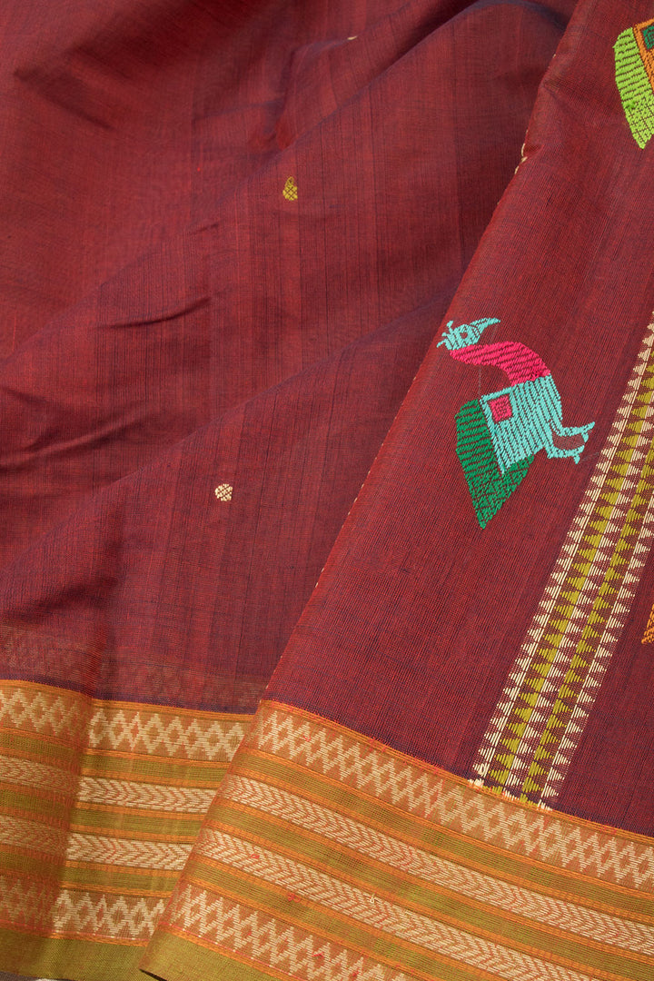 Maroon Handwoven Kanchi Cotton Saree - Avishya