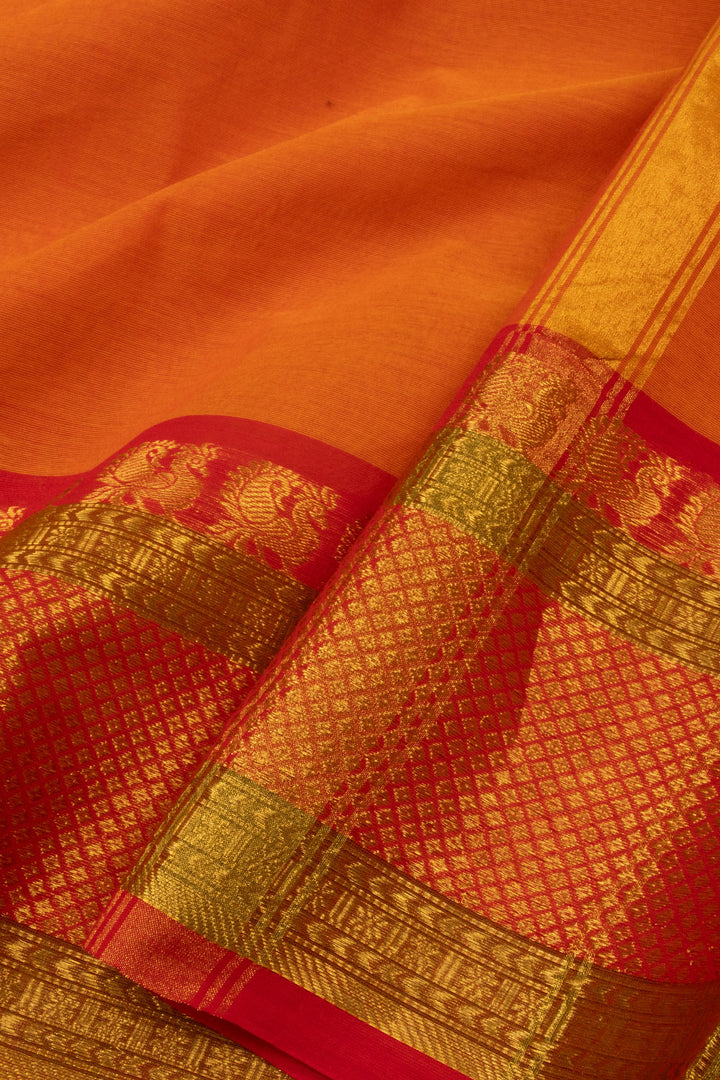 Pumpkin Orange Handwoven Kanchi Cotton Saree-Avishya